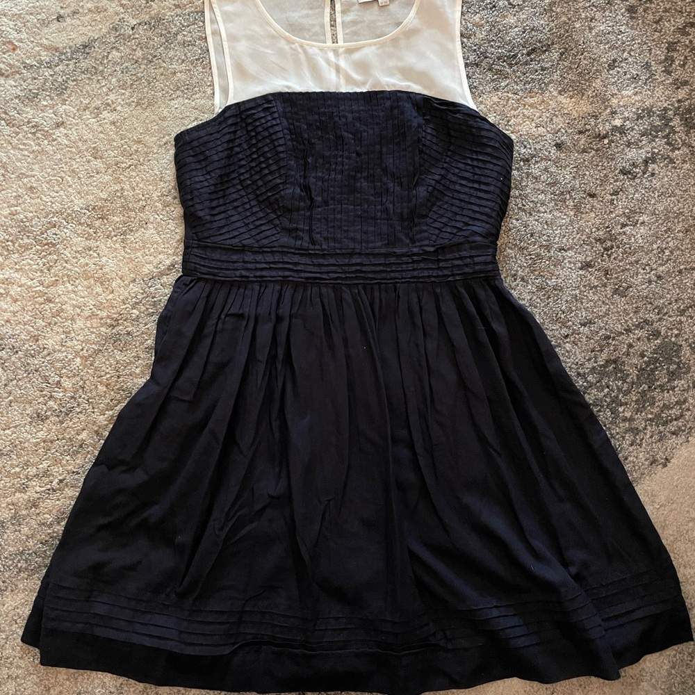 Ann Taylor Loft Navy Dress with White Sheer Top - Size 14